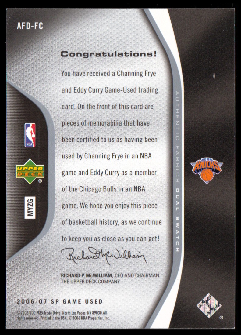 2006-07 SP Game Used Authentic Fabrics Dual #FC Eddy Curry/Channing Frye back image