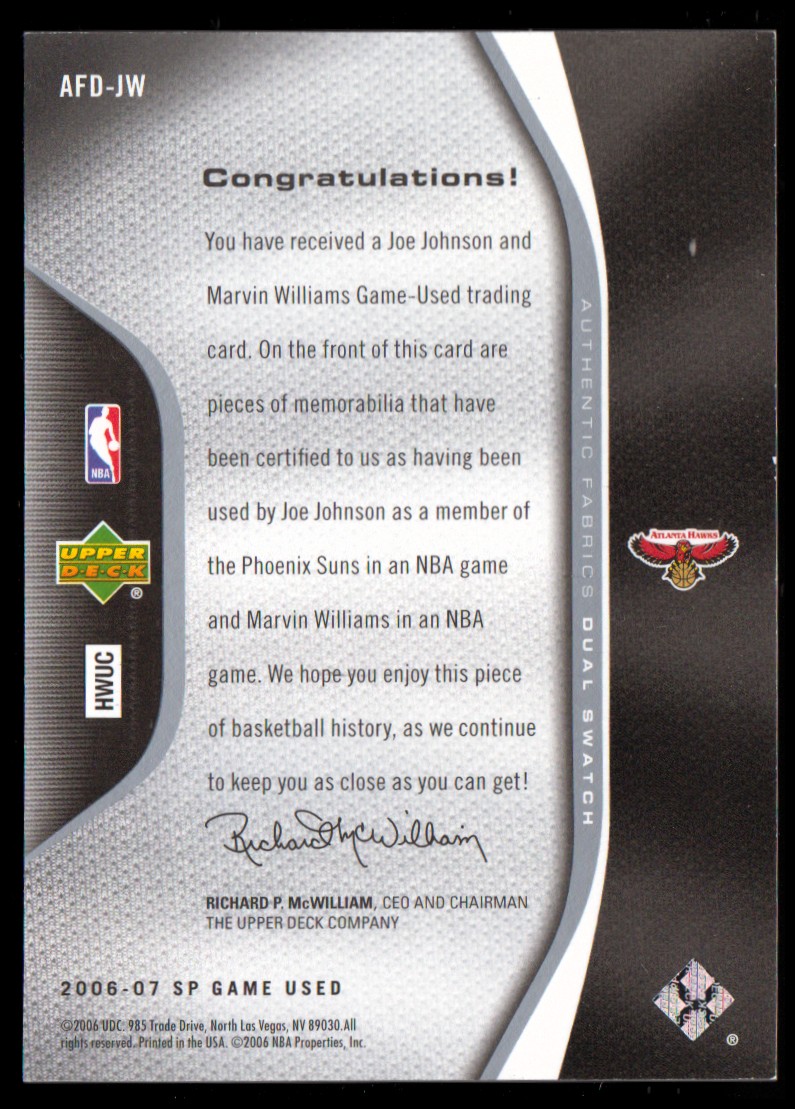 2006-07 SP Game Used Authentic Fabrics Dual #JW Joe Johnson/Marvin Williams back image