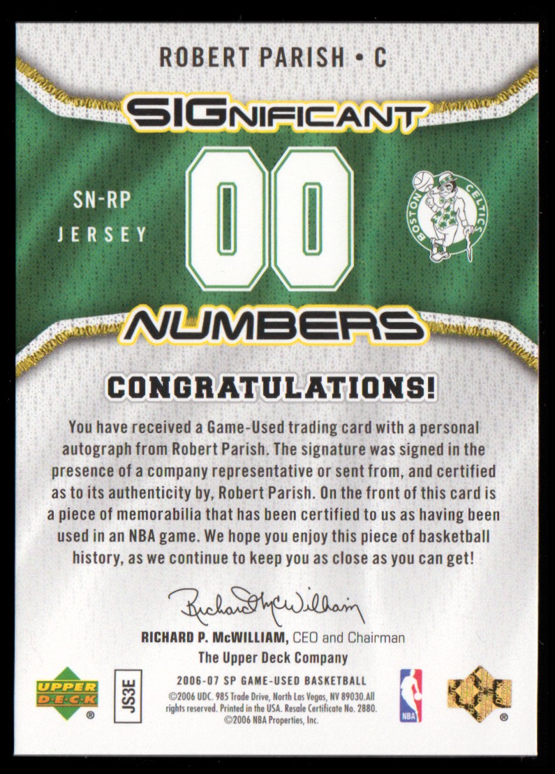 2006-07 SP Game Used Significant Numbers #RP Robert Parish/100 back image