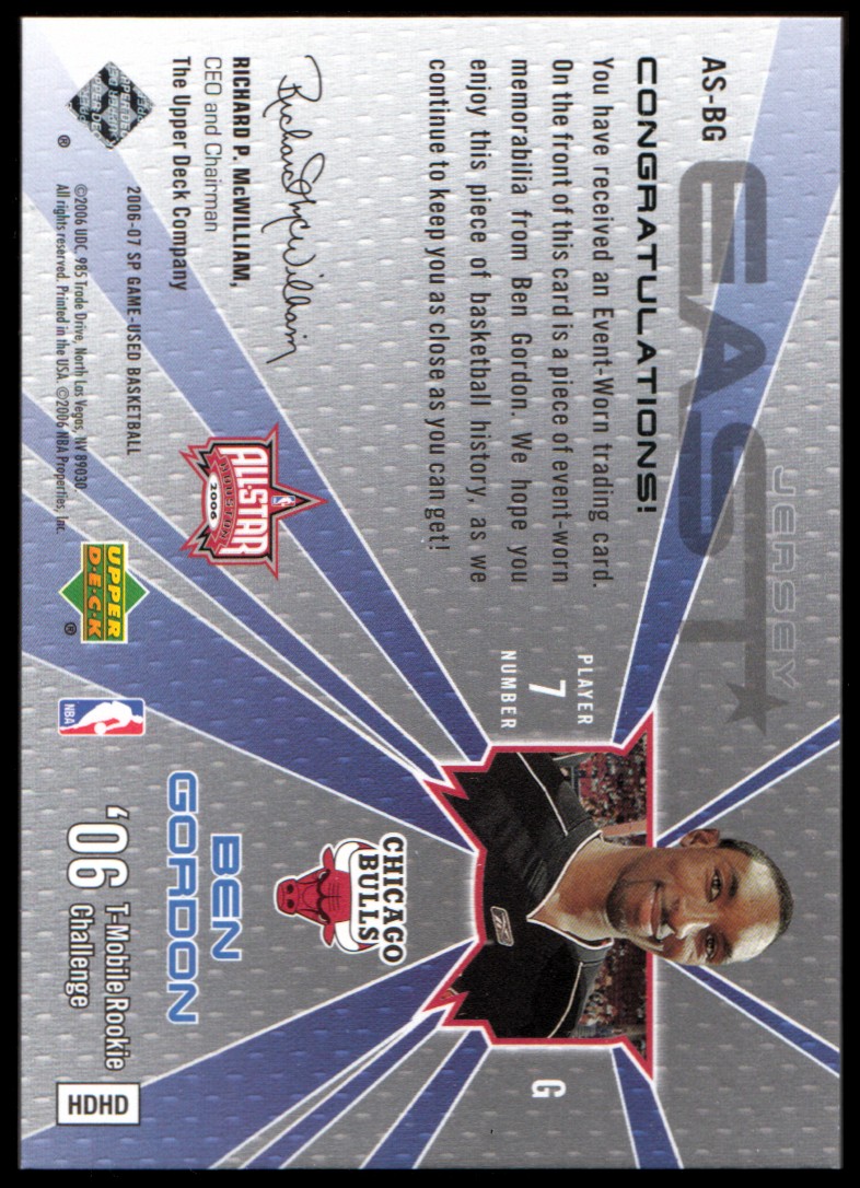 2006-07 SP Game Used All-Star Memorabilia #BG Ben Gordon back image
