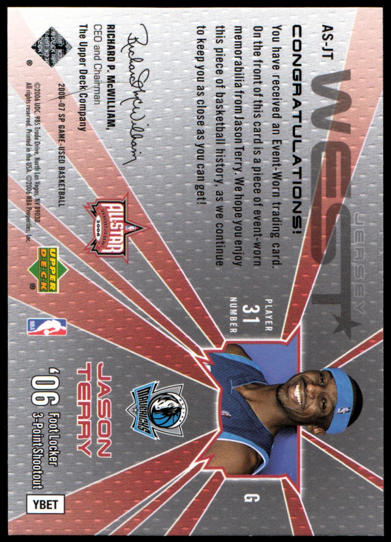 2006-07 SP Game Used All-Star Memorabilia #JT Jason Terry back image