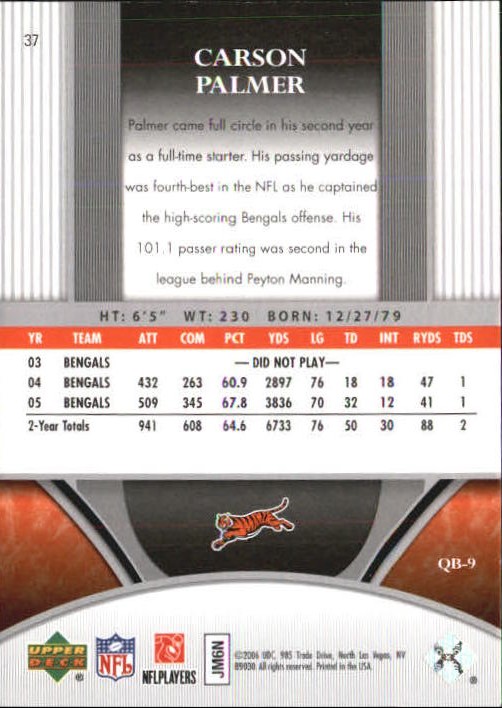 2006 Ultimate Collection Gold #37 Carson Palmer back image