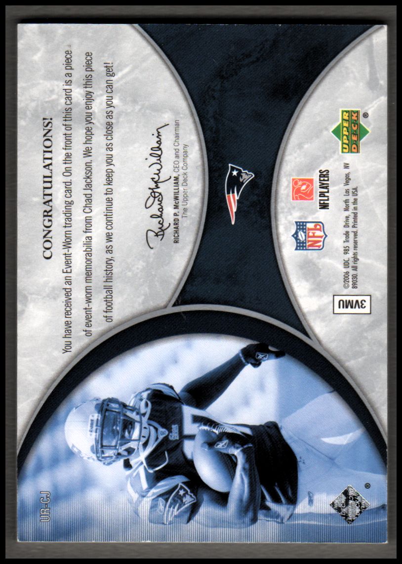 2006 Ultimate Collection Rookie Jerseys Patches Silver #URCJ Chad Jackson back image