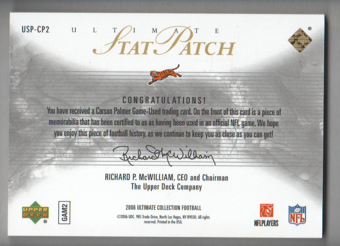 2006 Ultimate Collection Stat Patches #CP Carson Palmer back image
