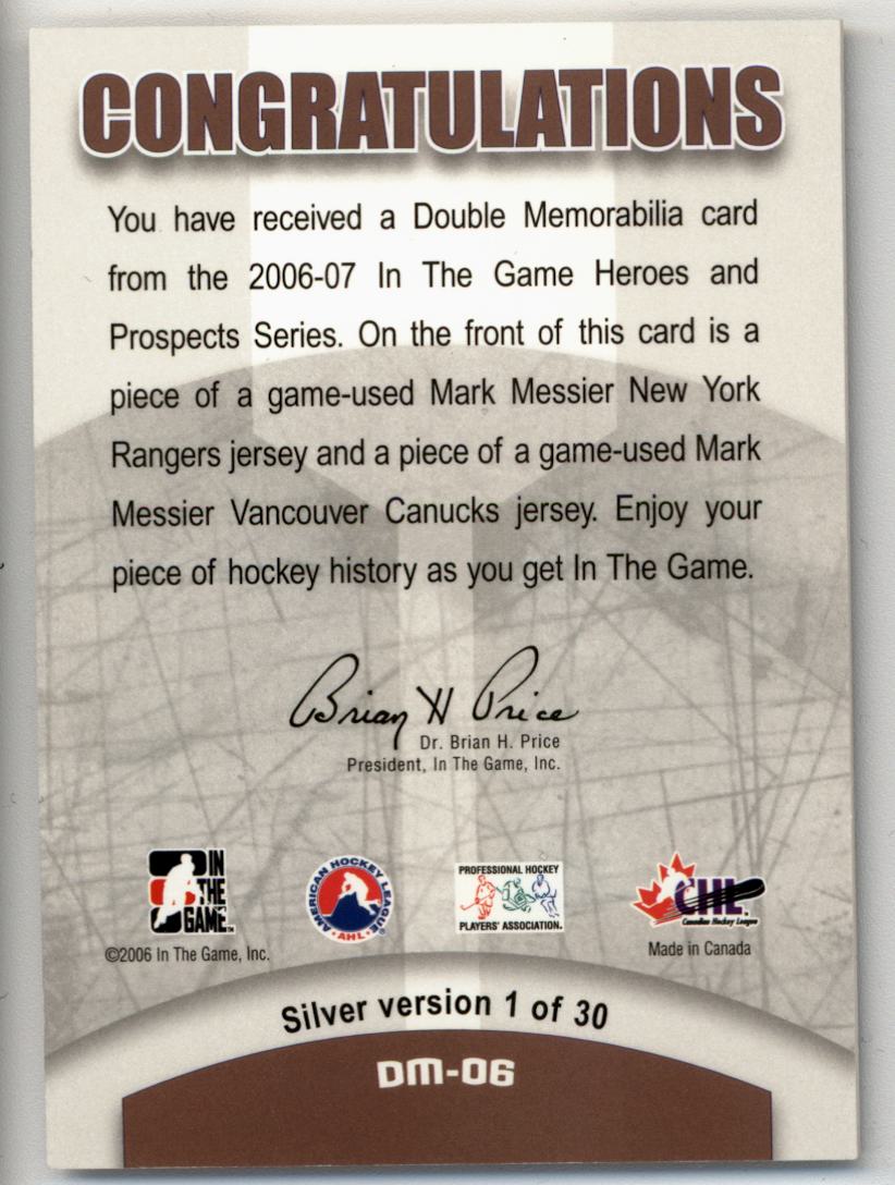2006-07 ITG Heroes and Prospects Double Memorabilia #DM06 Mark Messier back image