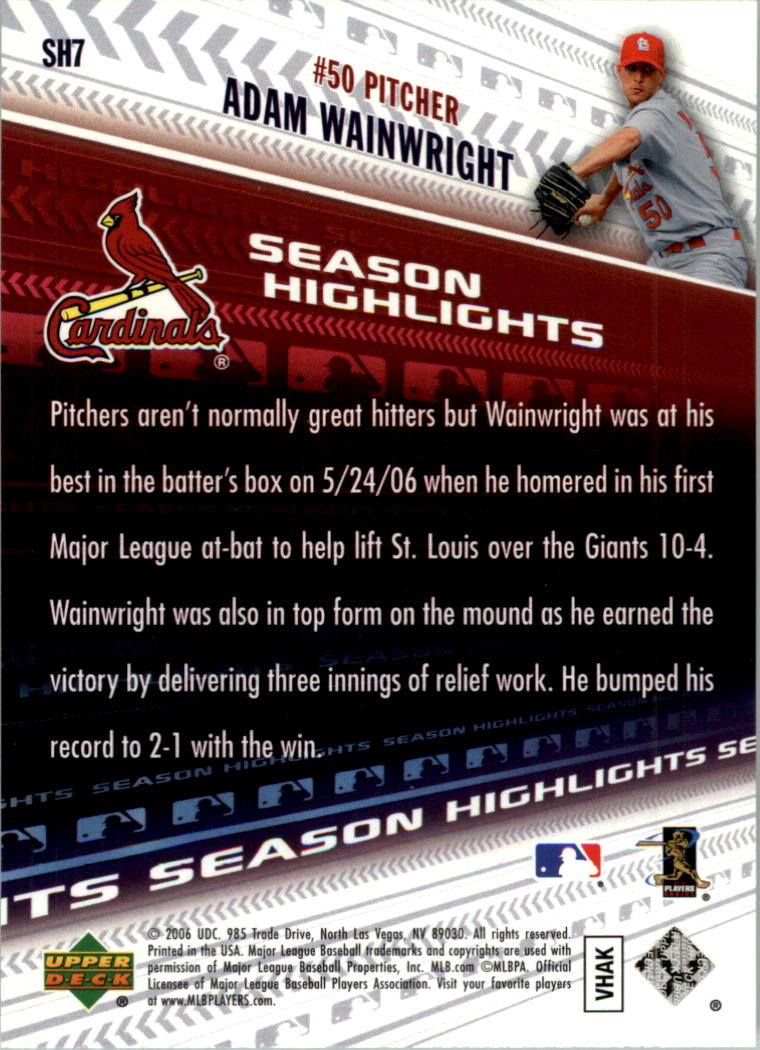 2006 Cardinals Upper Deck World Series Champions Season Highlights #SH7 Adam Wainwright back image
