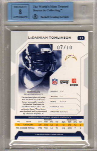 2006 Playoff NFL Playoffs Signature Proofs Silver #33 LaDainian Tomlinson/10 back image