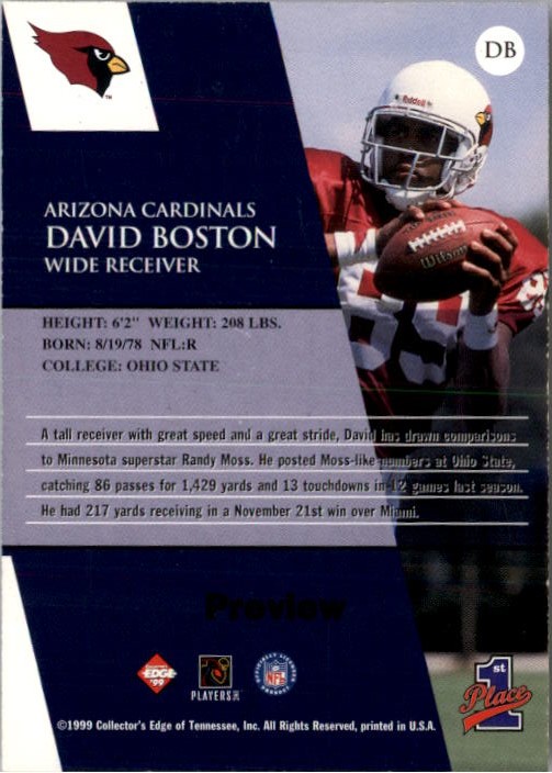 1999 Collector's Edge First Place Previews #DB David Boston back image