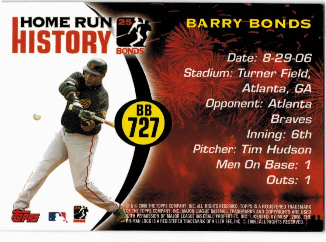 2005 Topps Barry Bonds Home Run History #727 Barry Bonds HR727 back image