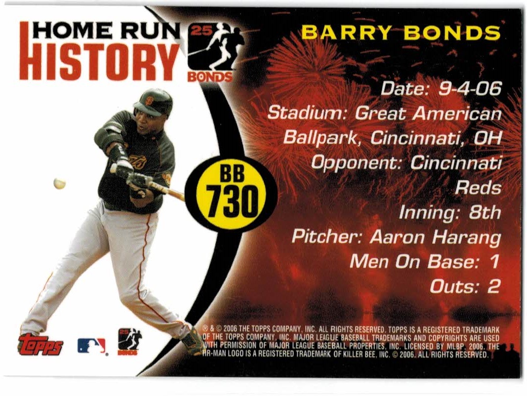 2005 Topps Barry Bonds Home Run History #730 Barry Bonds HR730 back image