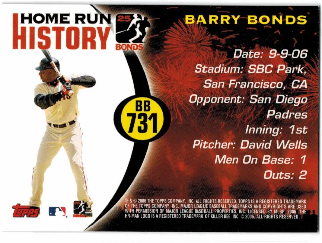 2005 Topps Barry Bonds Home Run History #731 Barry Bonds HR731 back image