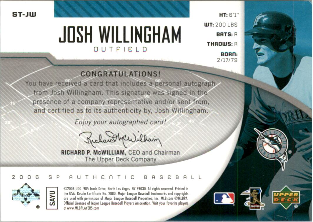 2006 SP Authentic Sign of the Times #JW Josh Willingham/75 back image