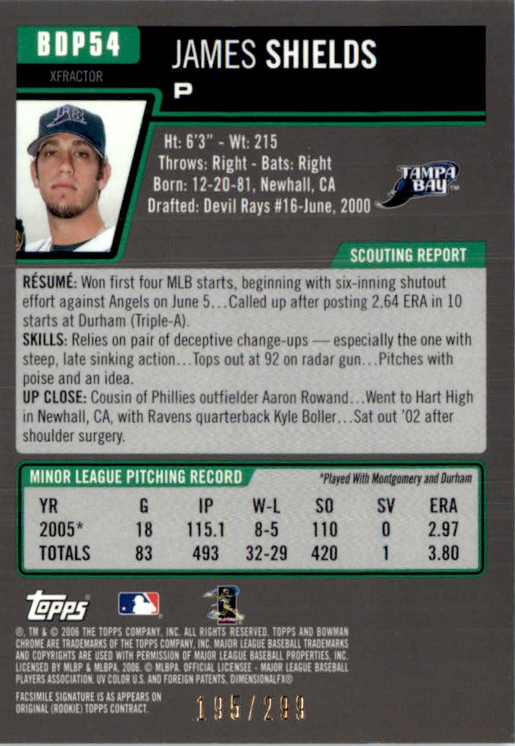2006 Bowman Chrome Draft X-Fractors #54 James Shields