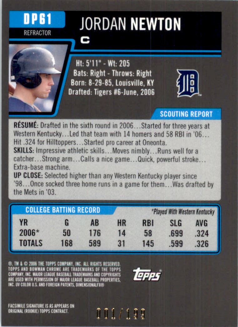 2006 Bowman Chrome Draft Draft Picks Blue Refractors #61 Jordan Newton