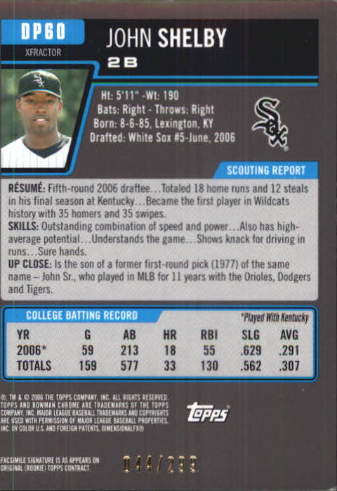 2006 Bowman Chrome Draft Draft Picks X-Fractors #60 John Shelby