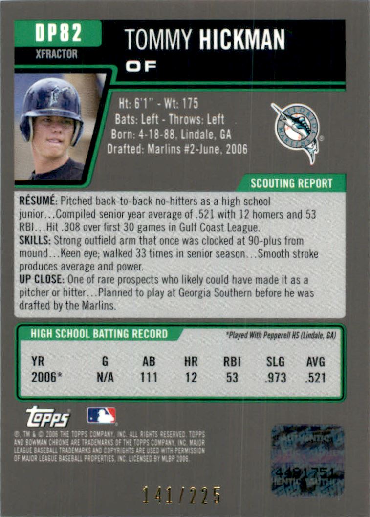 2006 Bowman Chrome Draft Draft Picks X-Fractors #82 Tommy Hickman AU