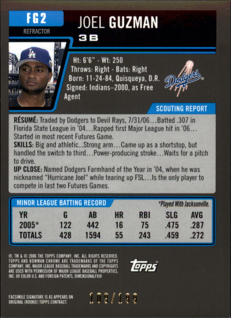 2006 Bowman Chrome Draft Future's Game Prospects Blue Refractors #2 Joel Guzman