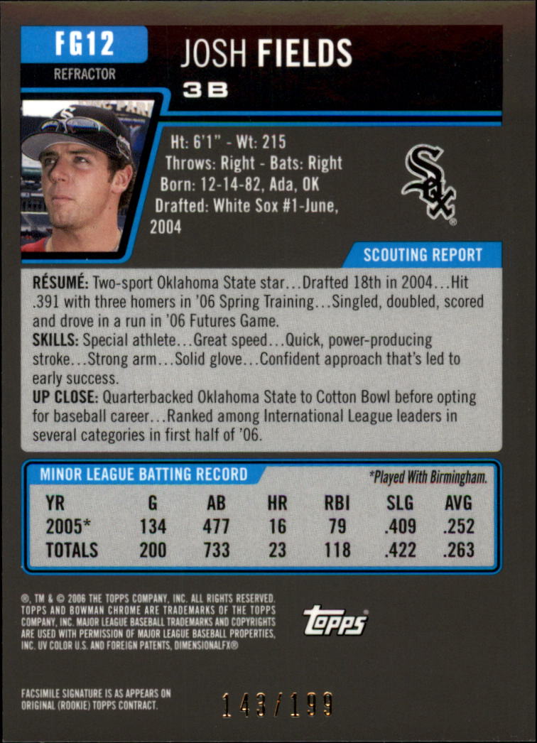 2006 Bowman Chrome Draft Future's Game Prospects Blue Refractors #12 Josh Fields