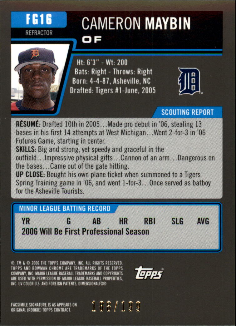2006 Bowman Chrome Draft Future's Game Prospects Blue Refractors #16 Cameron Maybin