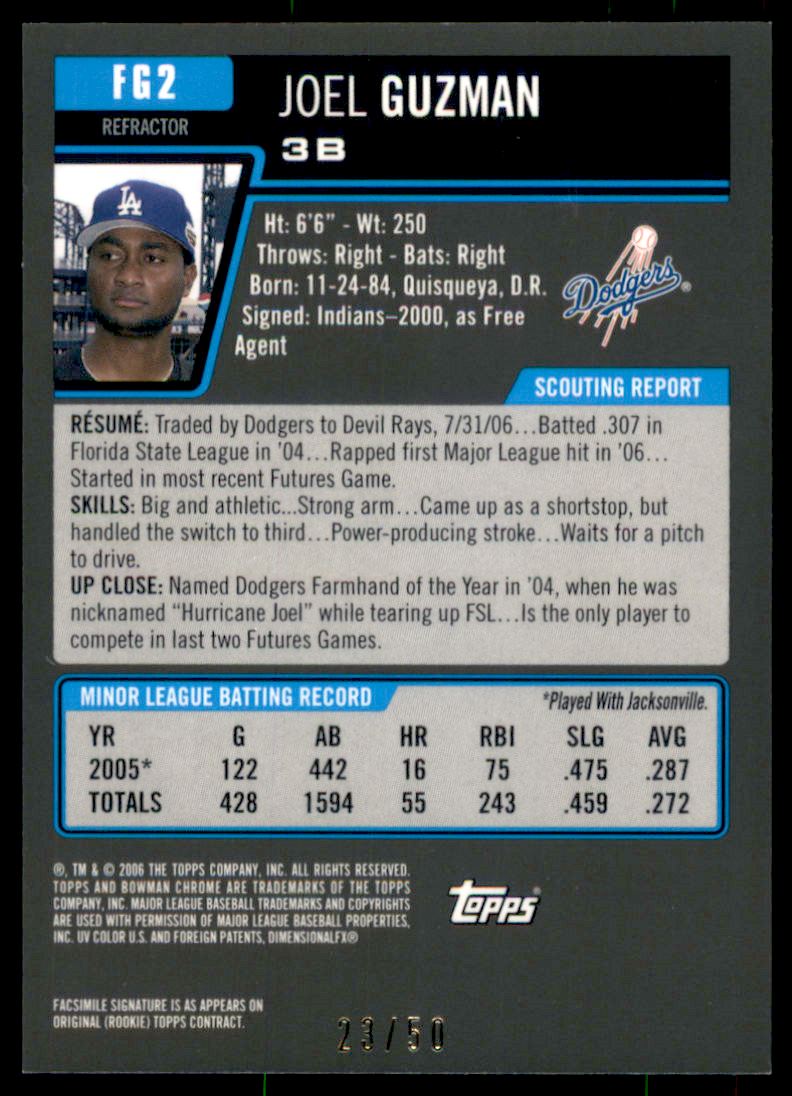 2006 Bowman Chrome Draft Future's Game Prospects Gold Refractors #2 Joel Guzman