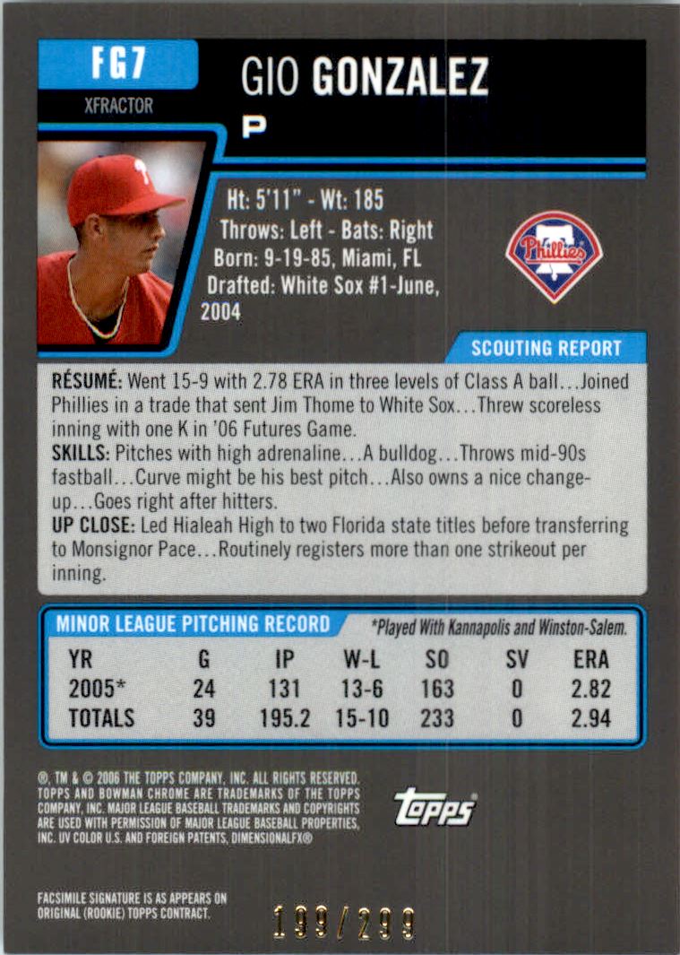 2006 Bowman Chrome Draft Future's Game Prospects X-Fractors #7 Gio Gonzalez