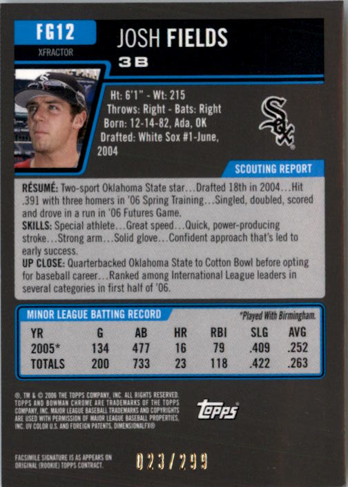 2006 Bowman Chrome Draft Future's Game Prospects X-Fractors #12 Josh Fields