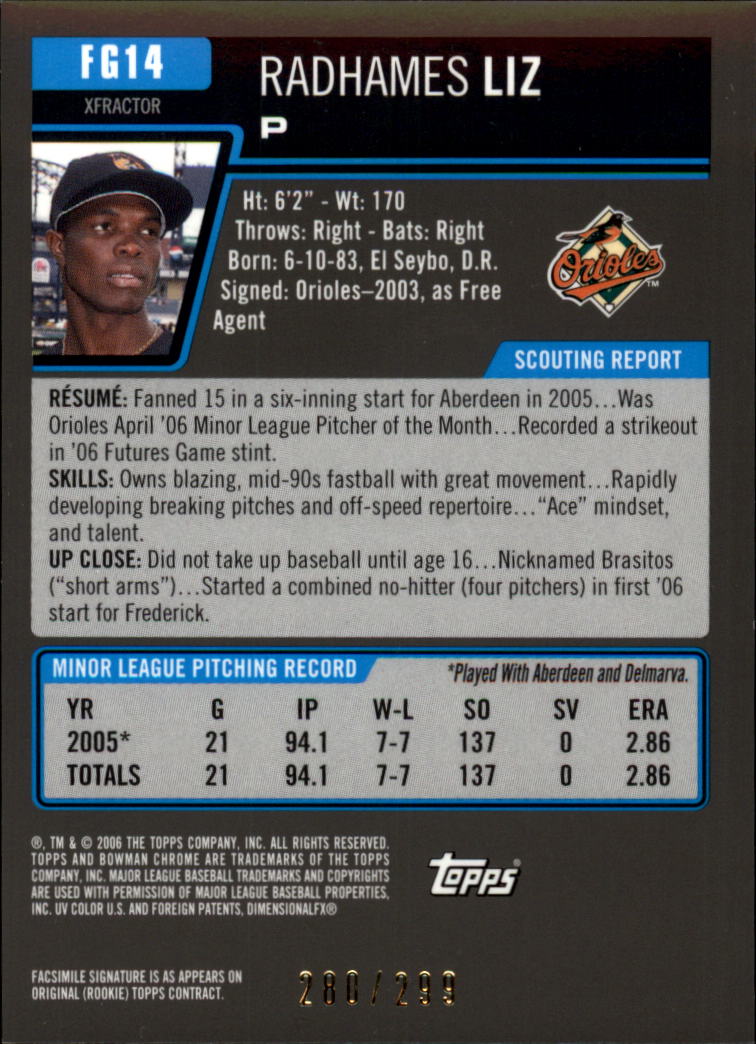 2006 Bowman Chrome Draft Future's Game Prospects X-Fractors #14 Radhames Liz