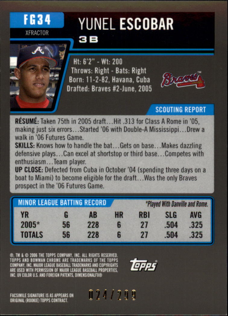 2006 Bowman Chrome Draft Future's Game Prospects X-Fractors #34 Yunel Escobar