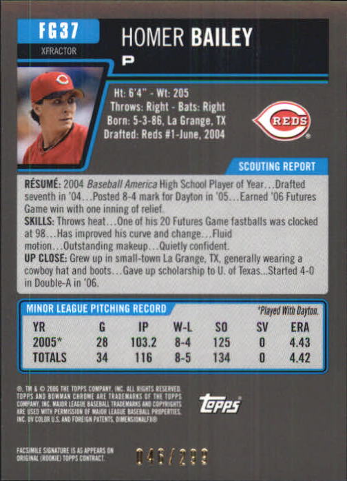 2006 Bowman Chrome Draft Future's Game Prospects X-Fractors #37 Homer Bailey