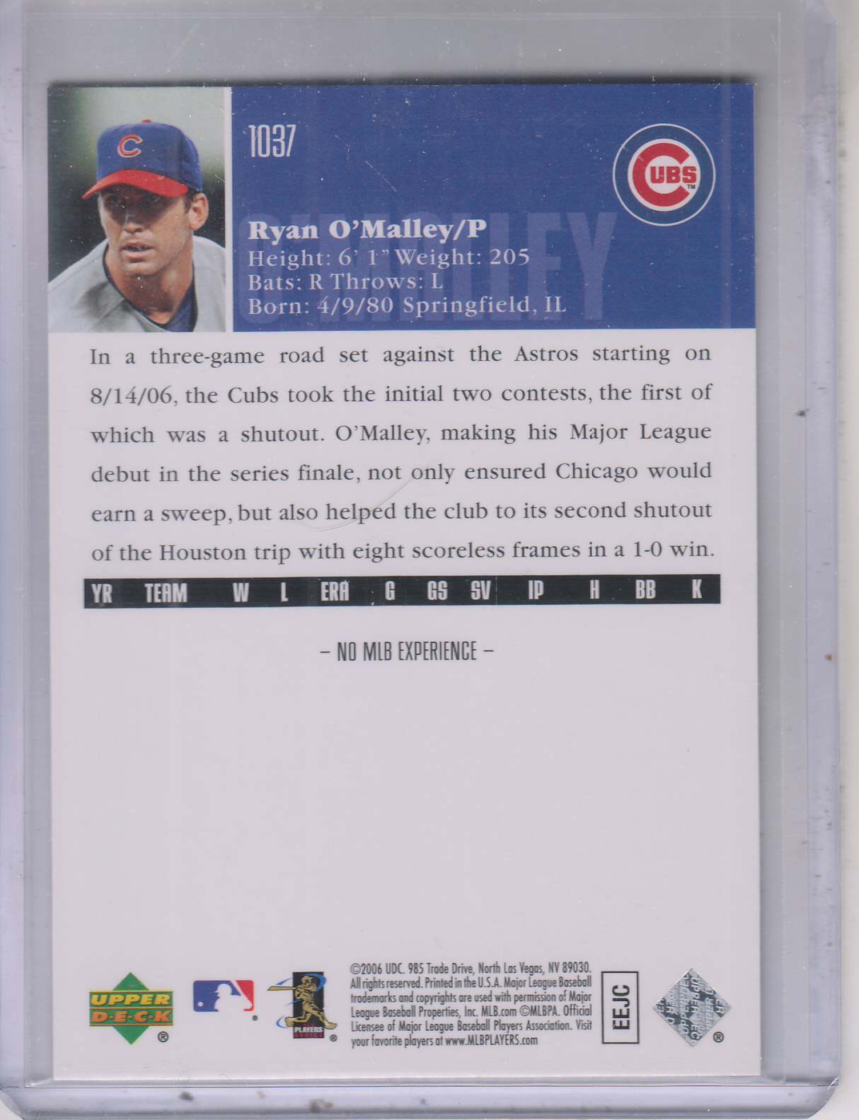 2006 Upper Deck #1037 Ryan O'Malley SP RC back image