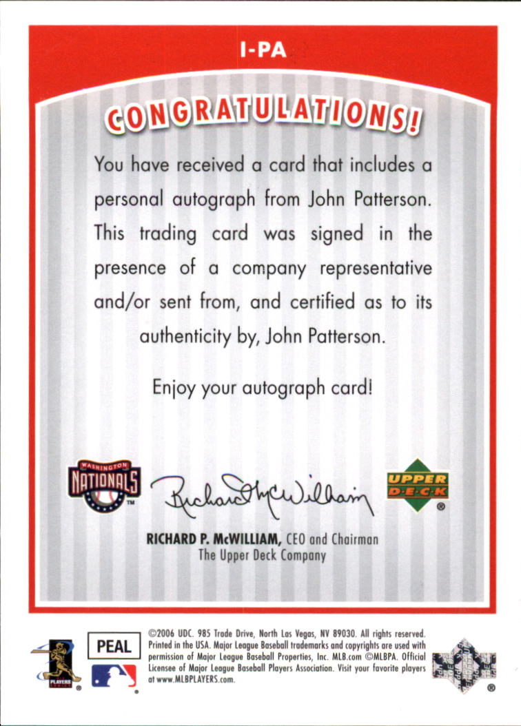 2006 Upper Deck INKredible #PA John Patterson UPD back image