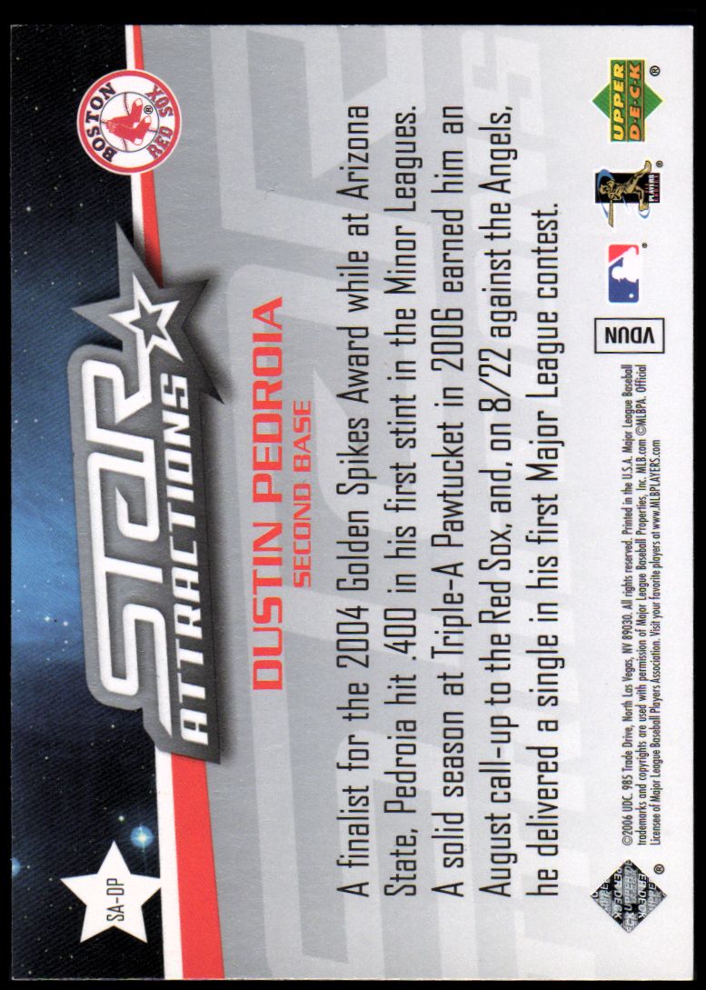 2006 Upper Deck Star Attractions #DP Dustin Pedroia UPD back image