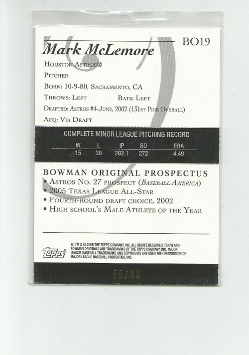 2006 Bowman Originals Prospects Black #19 Mark McLemore back image