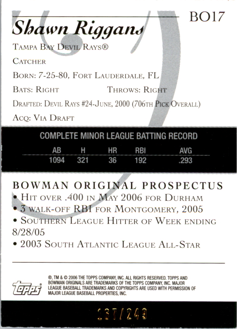 2006 Bowman Originals Prospects Blue #17 Shawn Riggans back image