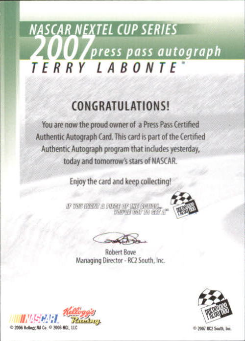 2007 Press Pass Autographs #25 Terry Labonte NC P back image