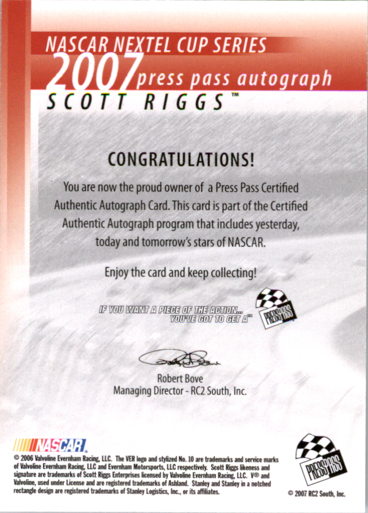 2007 Press Pass Autographs #38 Scott Riggs NC P back image