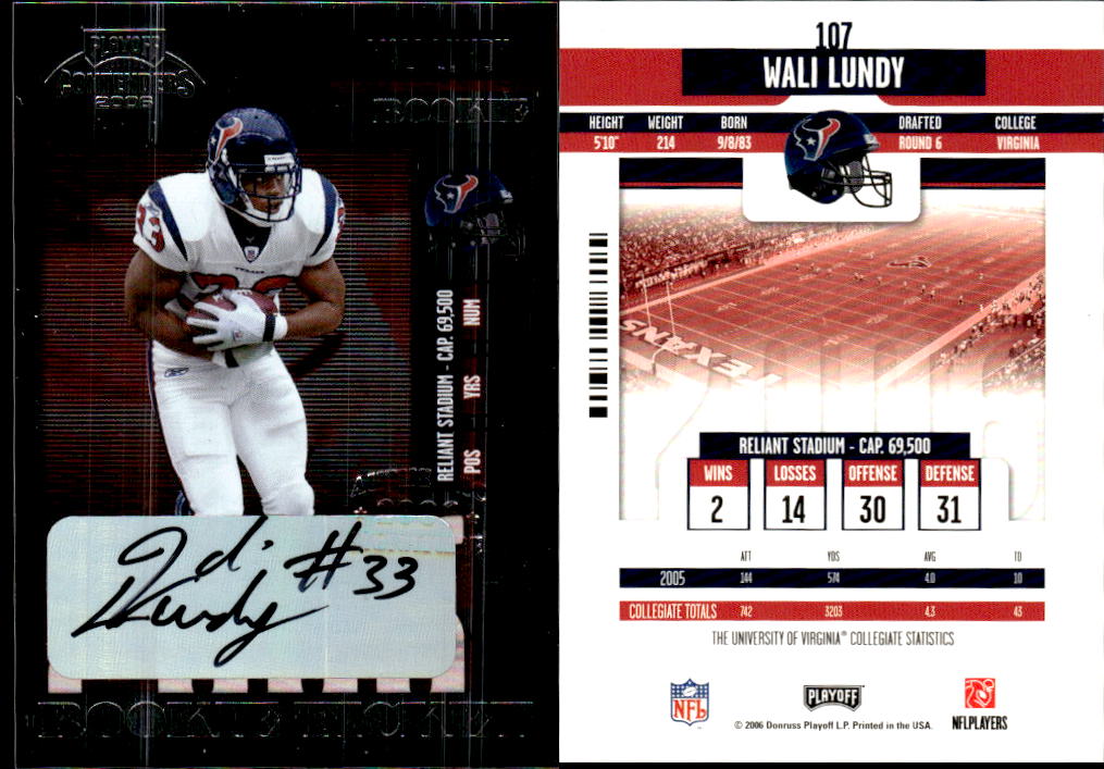 2006 Playoff Contenders #107 Wali Lundy AU400* RC
