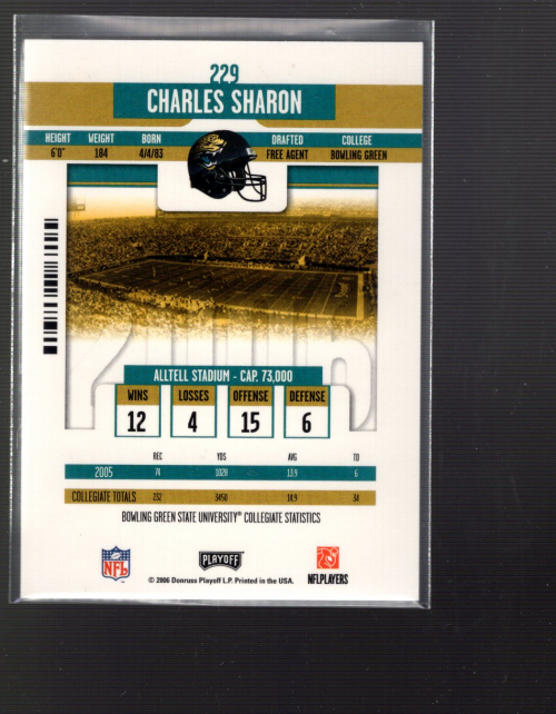2006 Playoff Contenders #229 Charles Sharon AU/250* RC back image