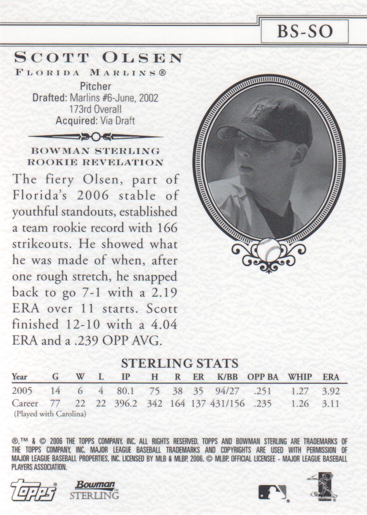 2006 Bowman Sterling #SO Scott Olsen (RC) back image