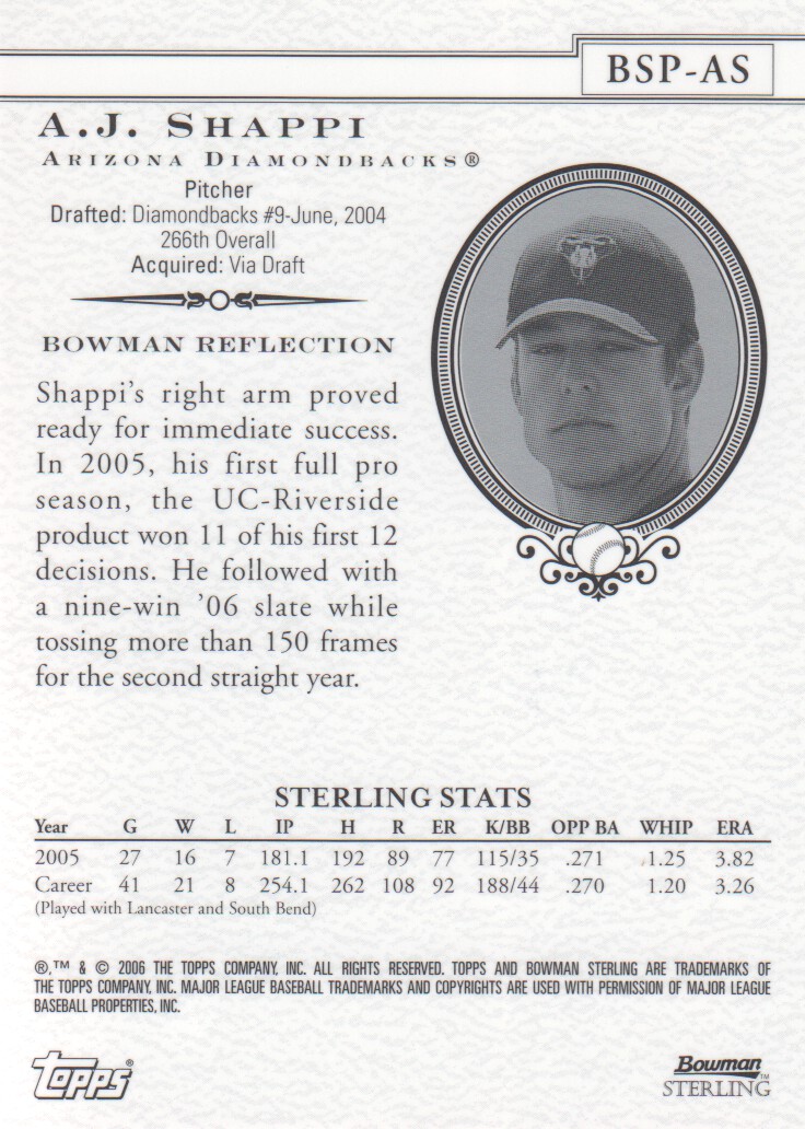 2006 Bowman Sterling Prospects #AS A.J. Shappi back image