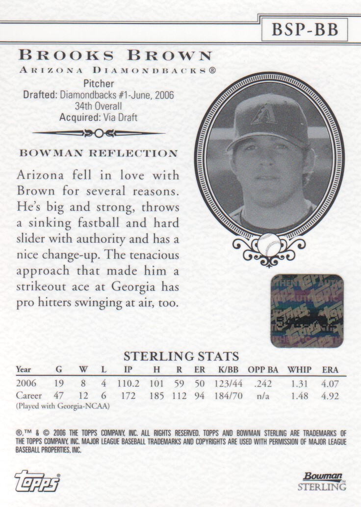 2006 Bowman Sterling Prospects #BB Brooks Brown AU A back image