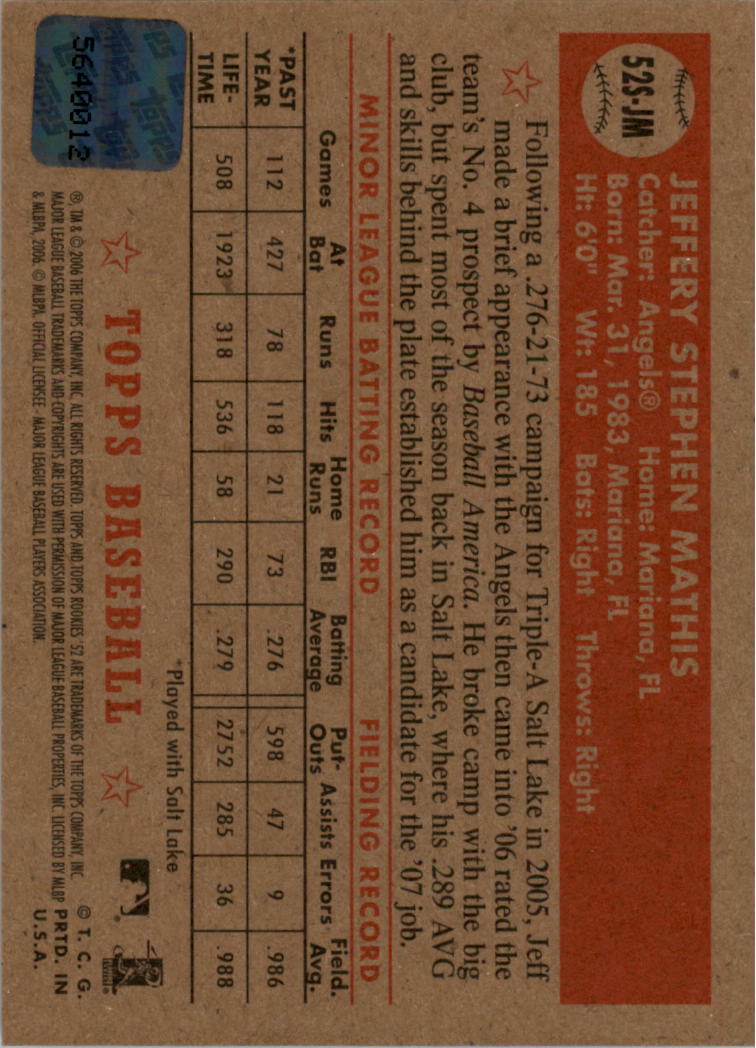 2006 Topps '52 Signatures #JM Jeff Mathis F EXCH back image