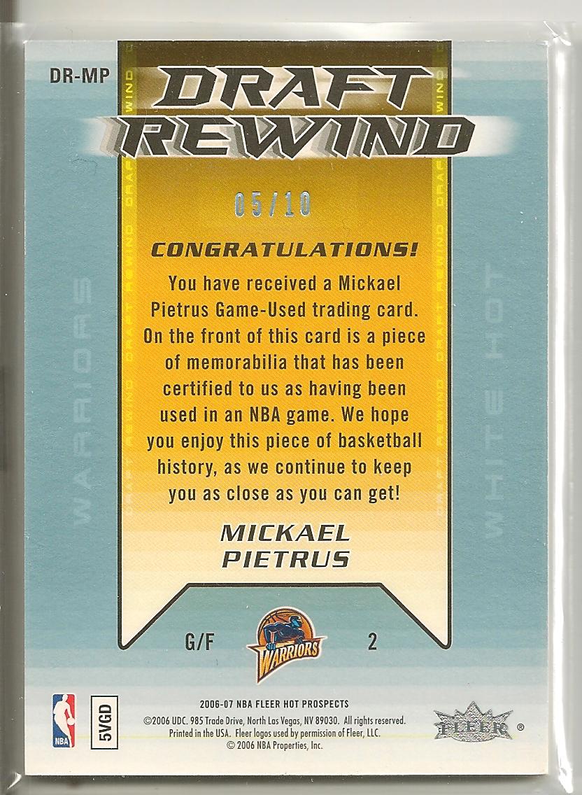 2006-07 Fleer Hot Prospects Draft Rewind Patches #MP Mickael Pietrus back image