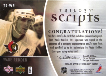 2006-07 Upper Deck Trilogy Scripts #TSWR Wade Redden back image