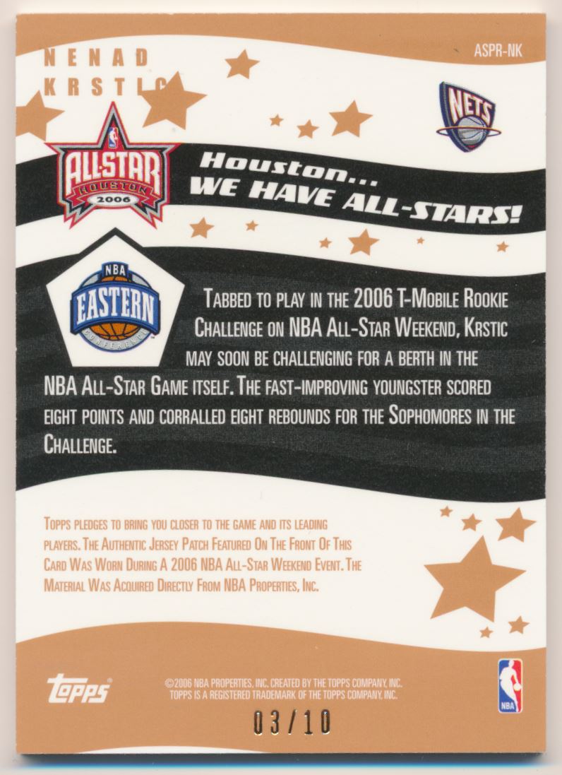 2006-07 Topps Big Game All-Star Rally Relics Patches #NK Nenad Krstic back image