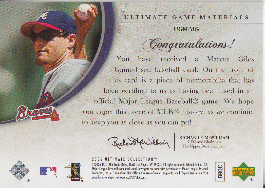 2006 Ultimate Collection Game Materials #MG Marcus Giles Jsy back image