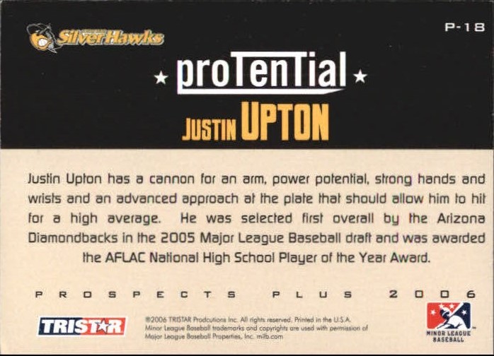 2006 TRISTAR Prospects Plus ProTential #18 Justin Upton back image