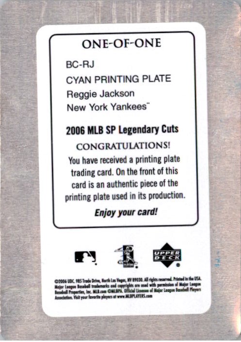 2006 SP Legendary Cuts Baseball Chronology Printing Plates Cyan #RJ Reggie Jackson back image