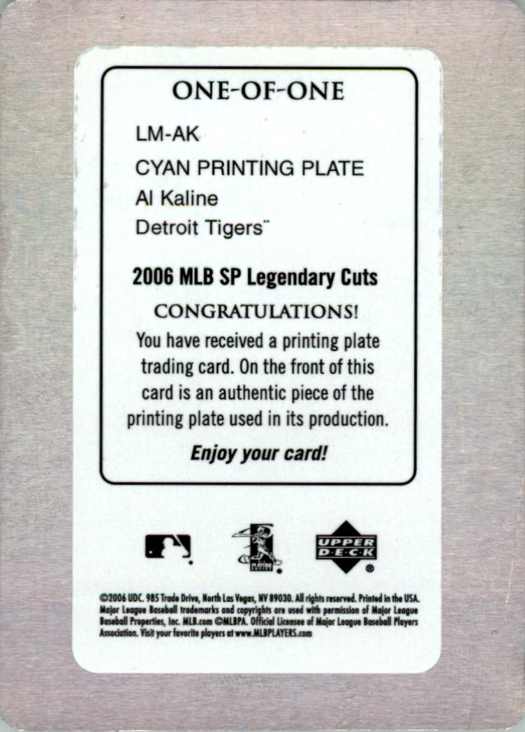 2006 SP Legendary Cuts Legendary Materials Printing Plates Cyan #AK Al Kaline back image
