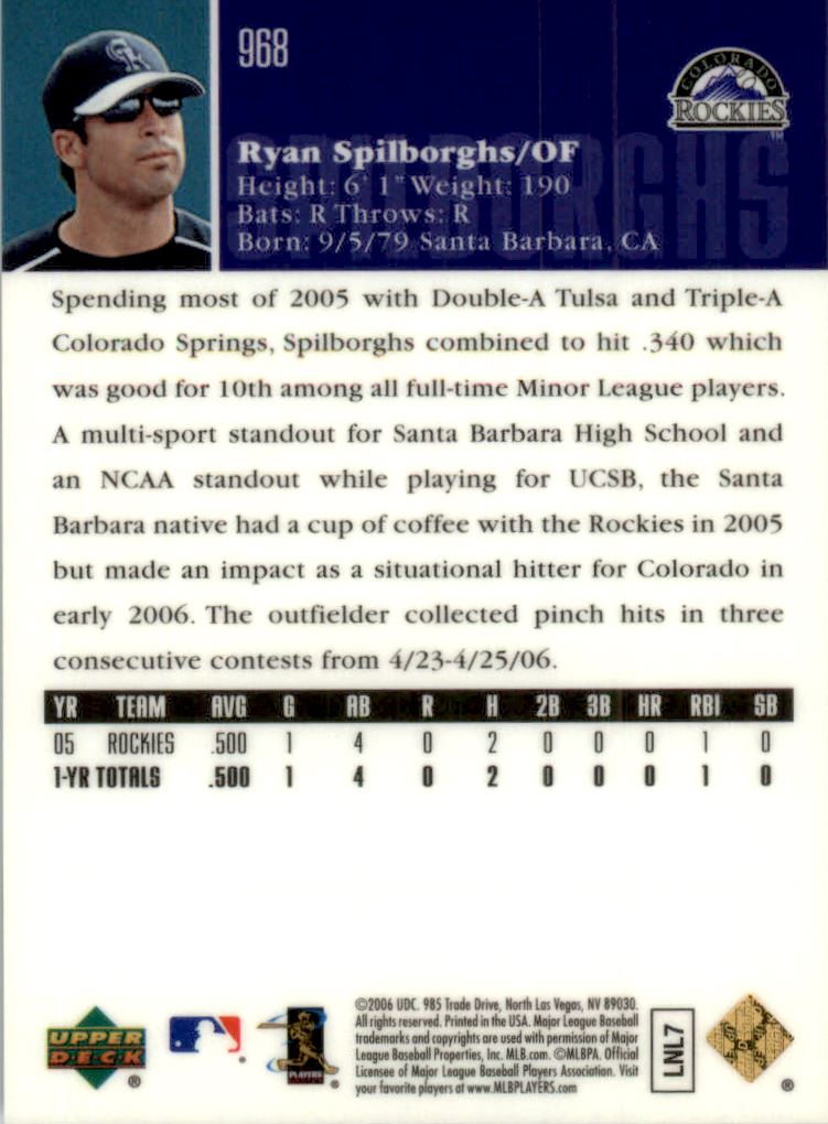 2006 Upper Deck Special F/X Green #968 Ryan Spilborghs back image